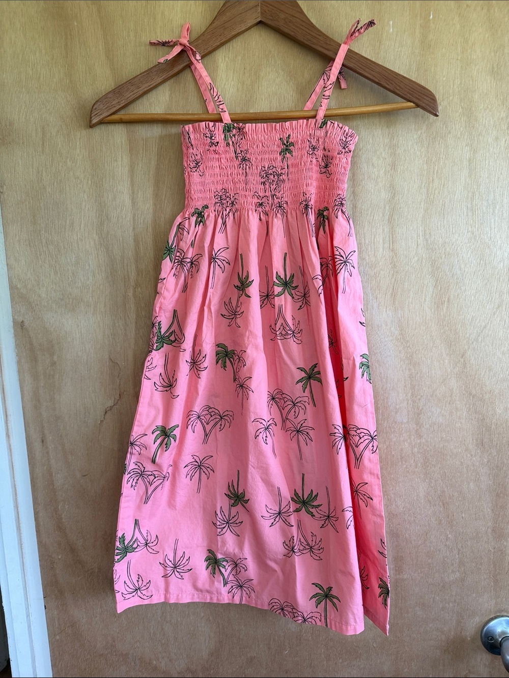 Tea Collection Coral Palm-Print Sundress with Tie Straps